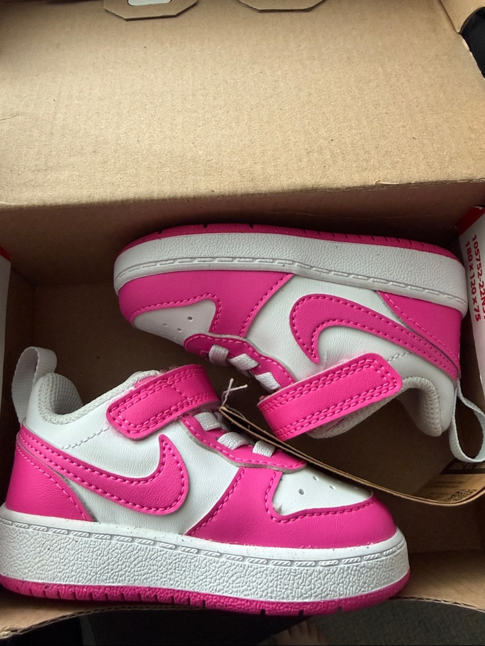 Nike Kids White and Bright Pink Low-Top Sneakers with Velcro Strap